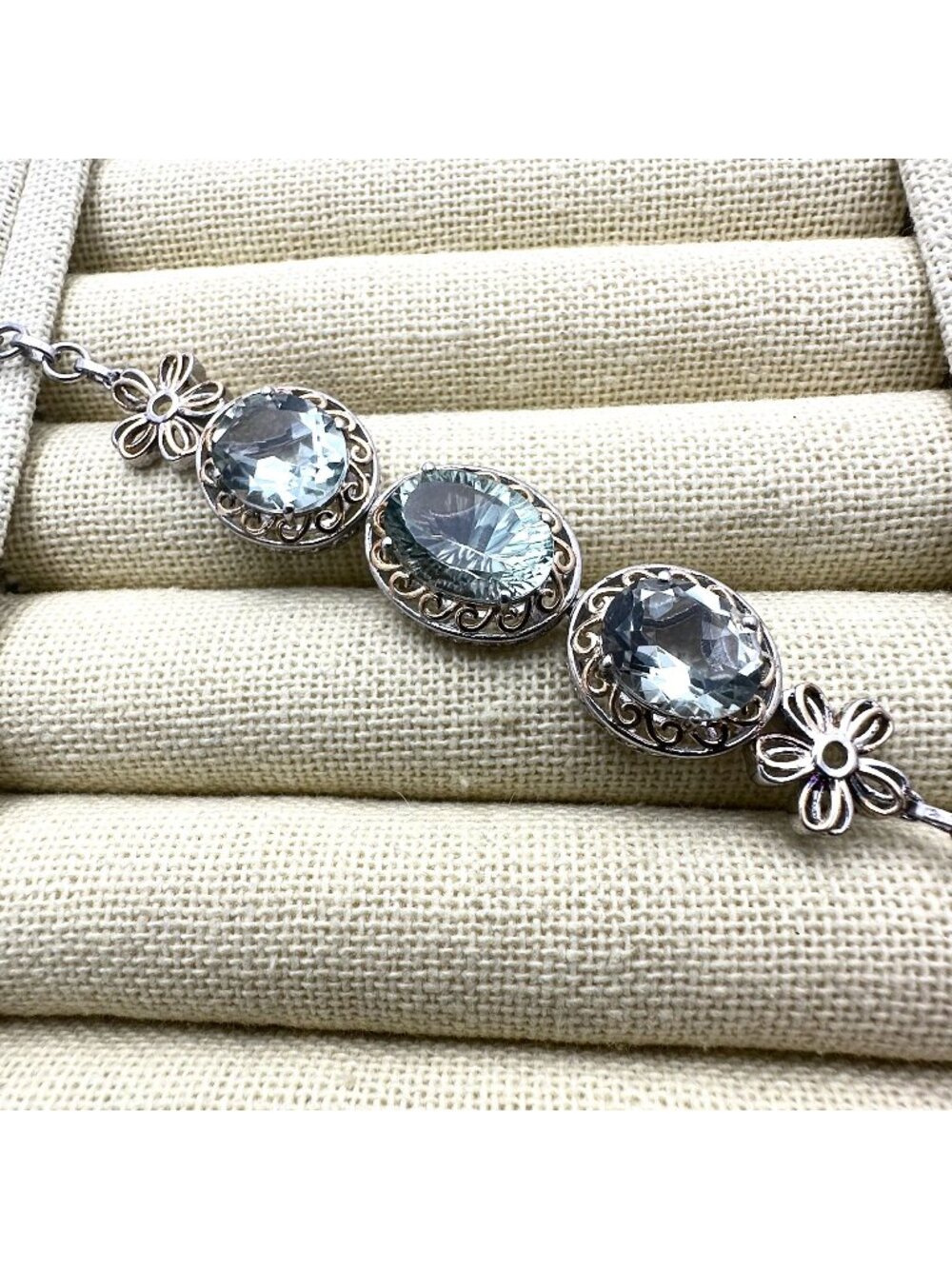 Chuck Clemency STS Sterling Silver Green Crysolite Bracelet 14 Grams 7.25 Inch